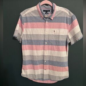 Tommy Hilfiger Men's Casual Shirt - Pink, Blue, White Stripes
